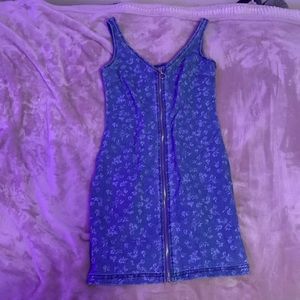 Jean dress; zips full way; tight fitting